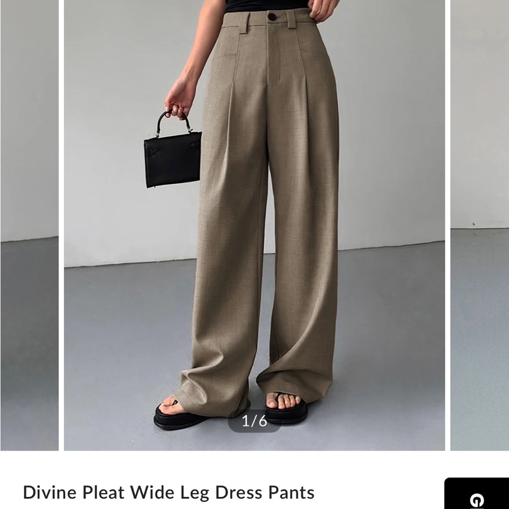 Commense Khaki Pleat Wide Leg Dress Pants